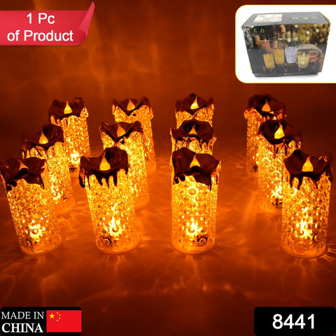 8441 Gold Flameless Candles LED Light Flameless and Smokeless Decorative, Candles Led Tea Light Candle Perfect for Gifting, Home, Diwali,Wedding, Christmas, Crystal Candle Lights, Table Decorations (12 Pc MOQ)