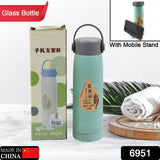 6951 High Portable Water Bottle, Creative Wheat Fragrance Glass Bottle Water with Mobile Phone Holder Wide Mouth Glass Water 380ml (MOQ :- 80 pc)